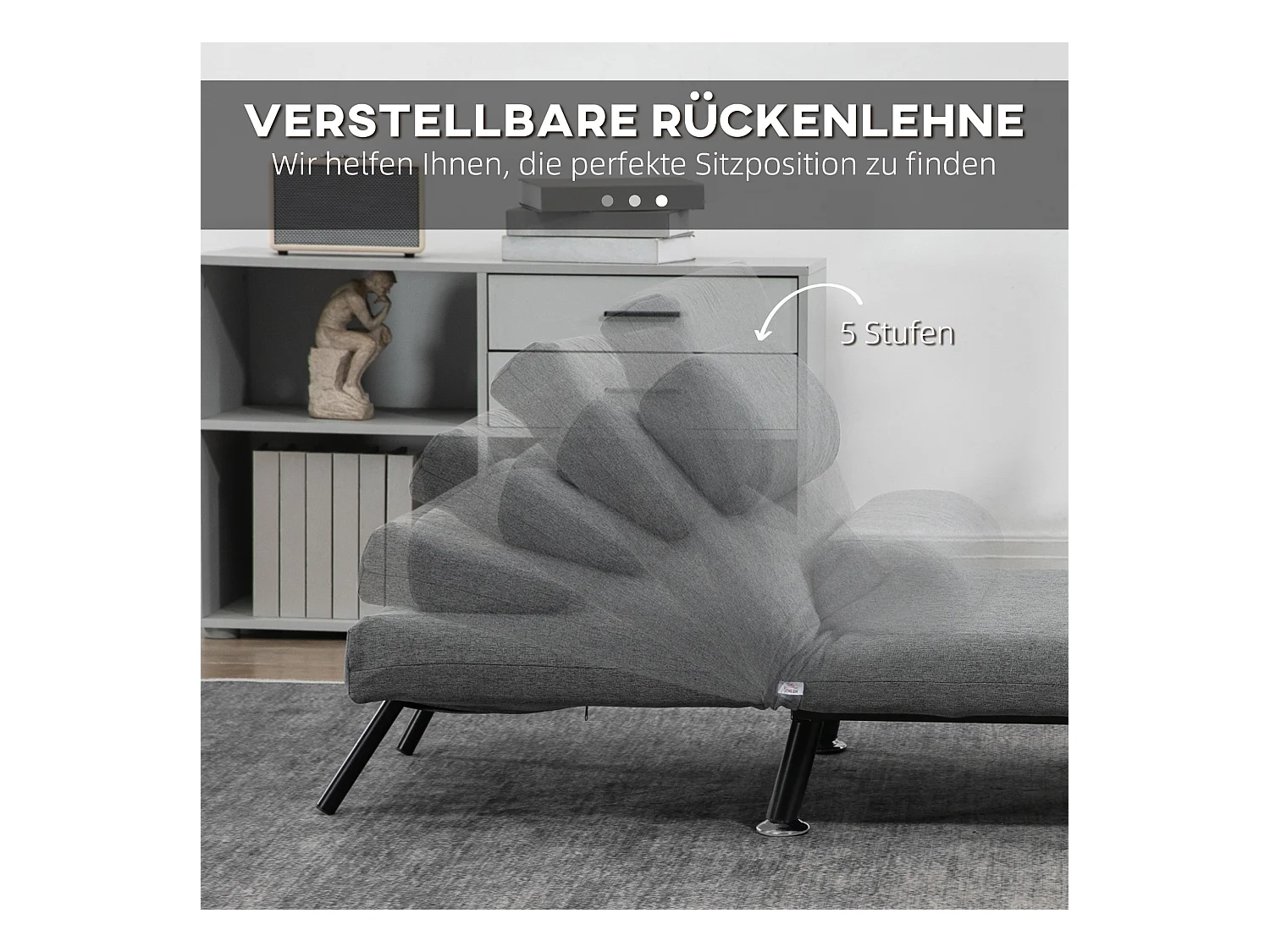 Sillón plegable convertible 2 en 1 de poliéster gris oscuro para salón o dormitorio 75x70x75 cm