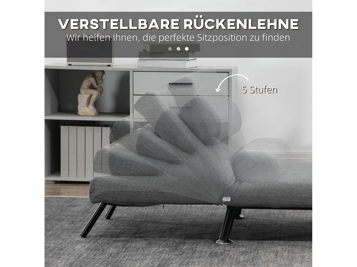 Sillón plegable convertible 2 en 1 de poliéster gris oscuro para salón o dormitorio 75x70x75 cm