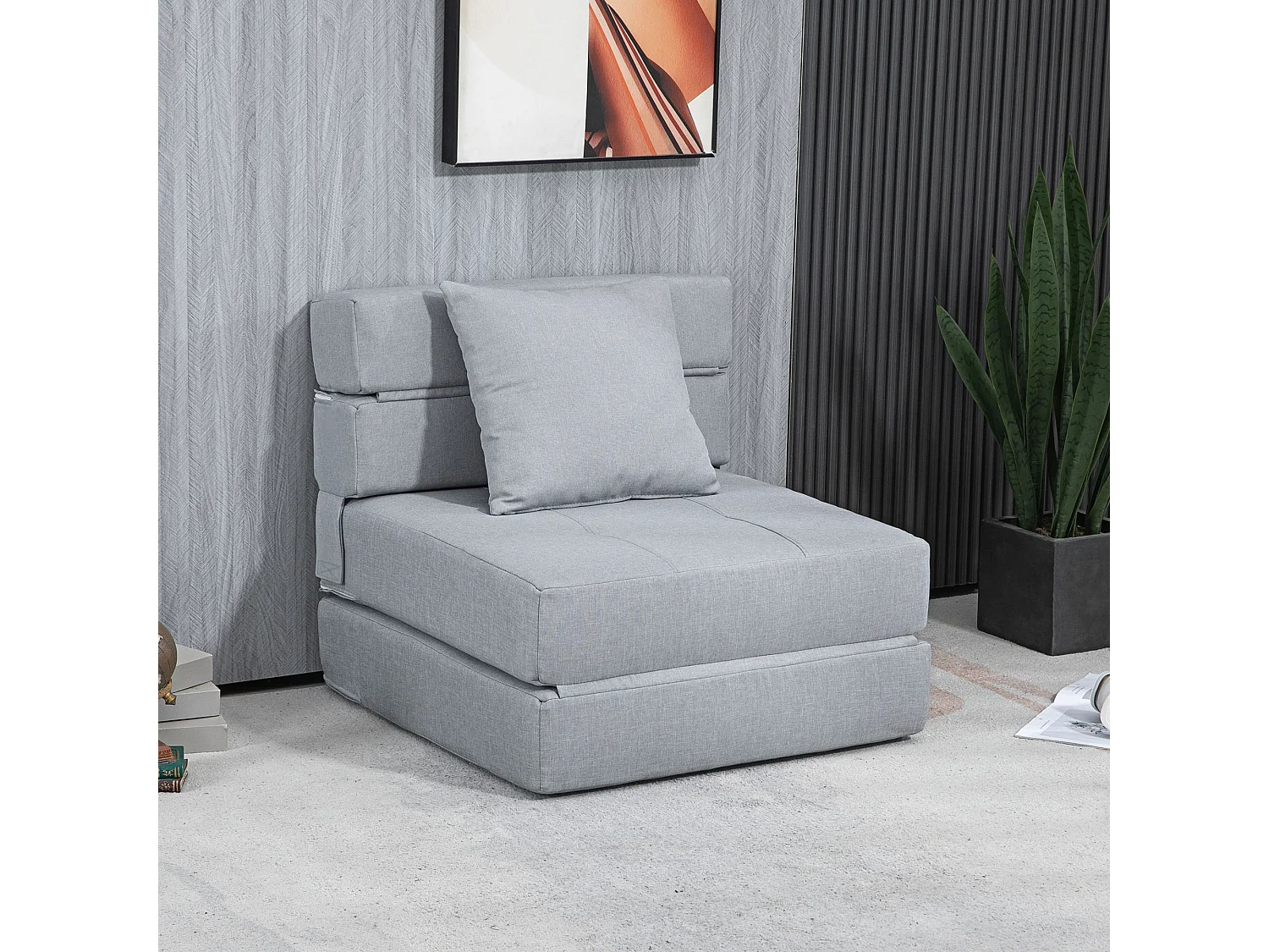 Sillón convertible 2 en 1 con función cama, poliéster, para salón y dormitorio 70x70x61 cm