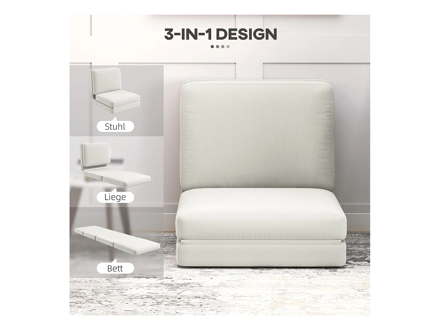 Sofá cama convertible 3 en 1 Bodensofa de terciopelo, tapizado en crema, 240 kg