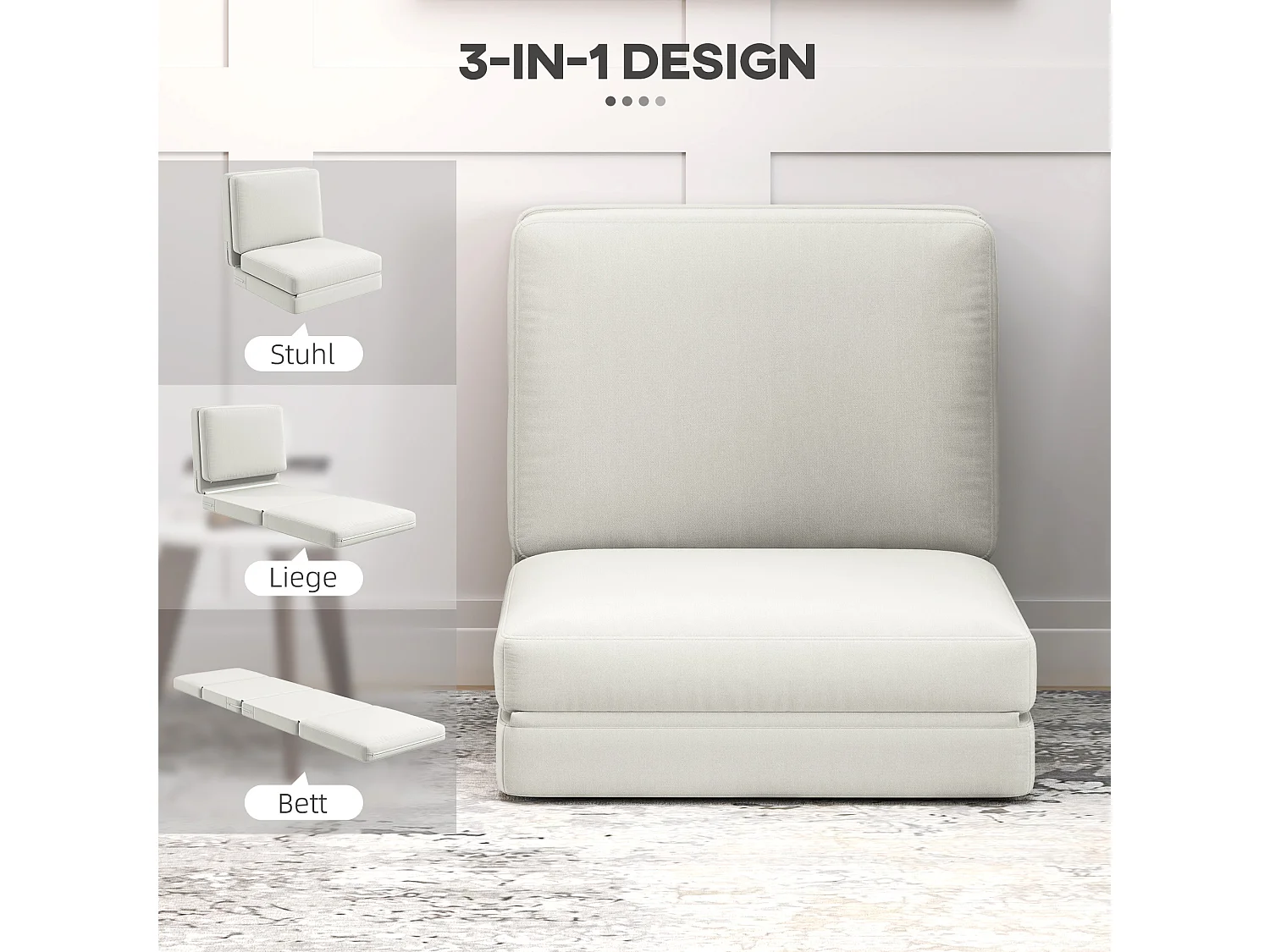 Sofá-cama conversível de veludo 3 em 1 Bodensofa estofado creme 240 kg