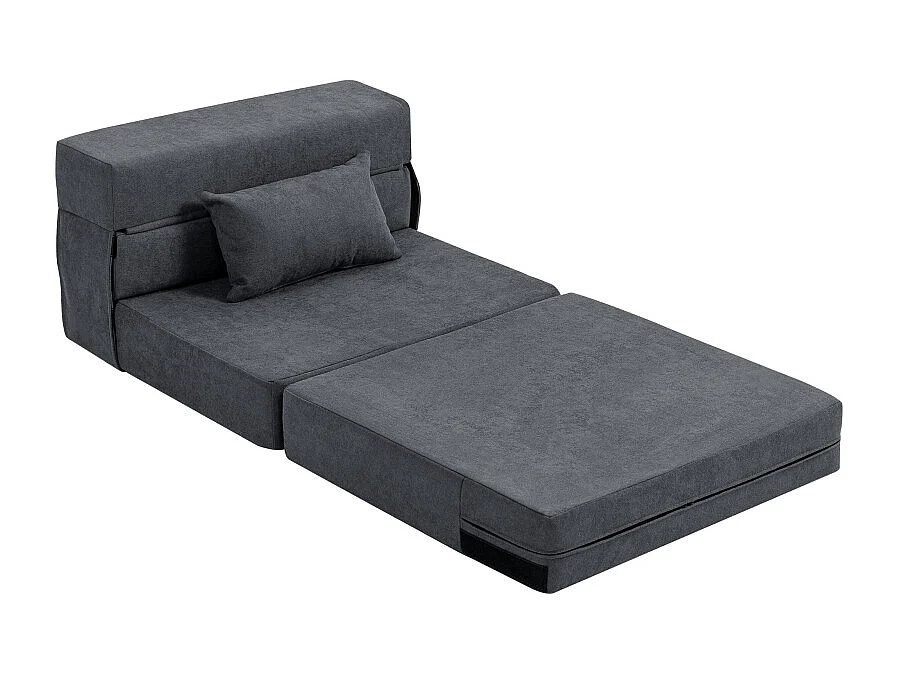 Fauteuil 3‑en‑1 convertibile in flanella con canapé-lit relax con coussin gris foncé