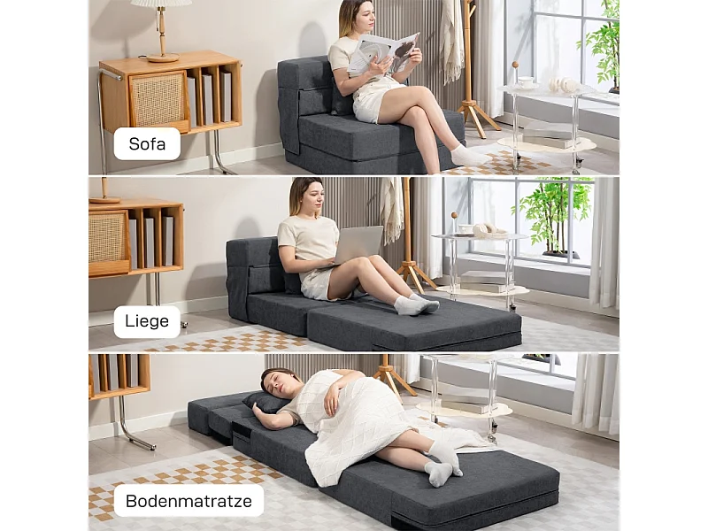 Fauteuil 3‑en‑1 convertibile in flanella con canapé-lit relax con coussin gris foncé