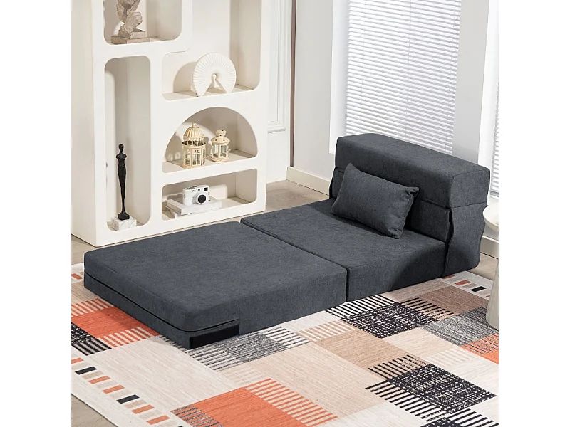 Fauteuil 3‑en‑1 convertibile in flanella con canapé-lit relax con coussin gris foncé