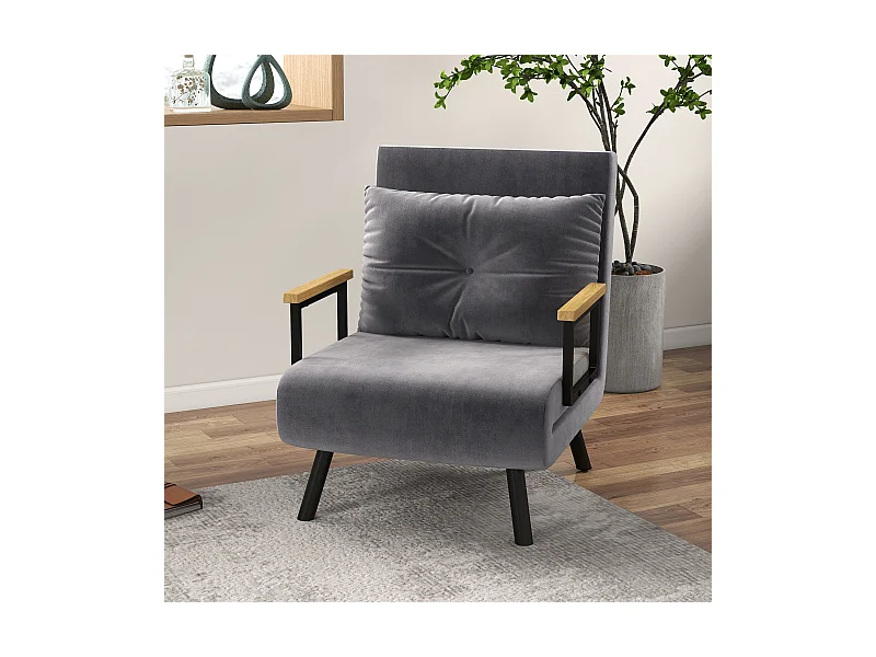 Sillón cama convertible de terciopelo con respaldo reclinable para salón o dormitorio gris oscuro