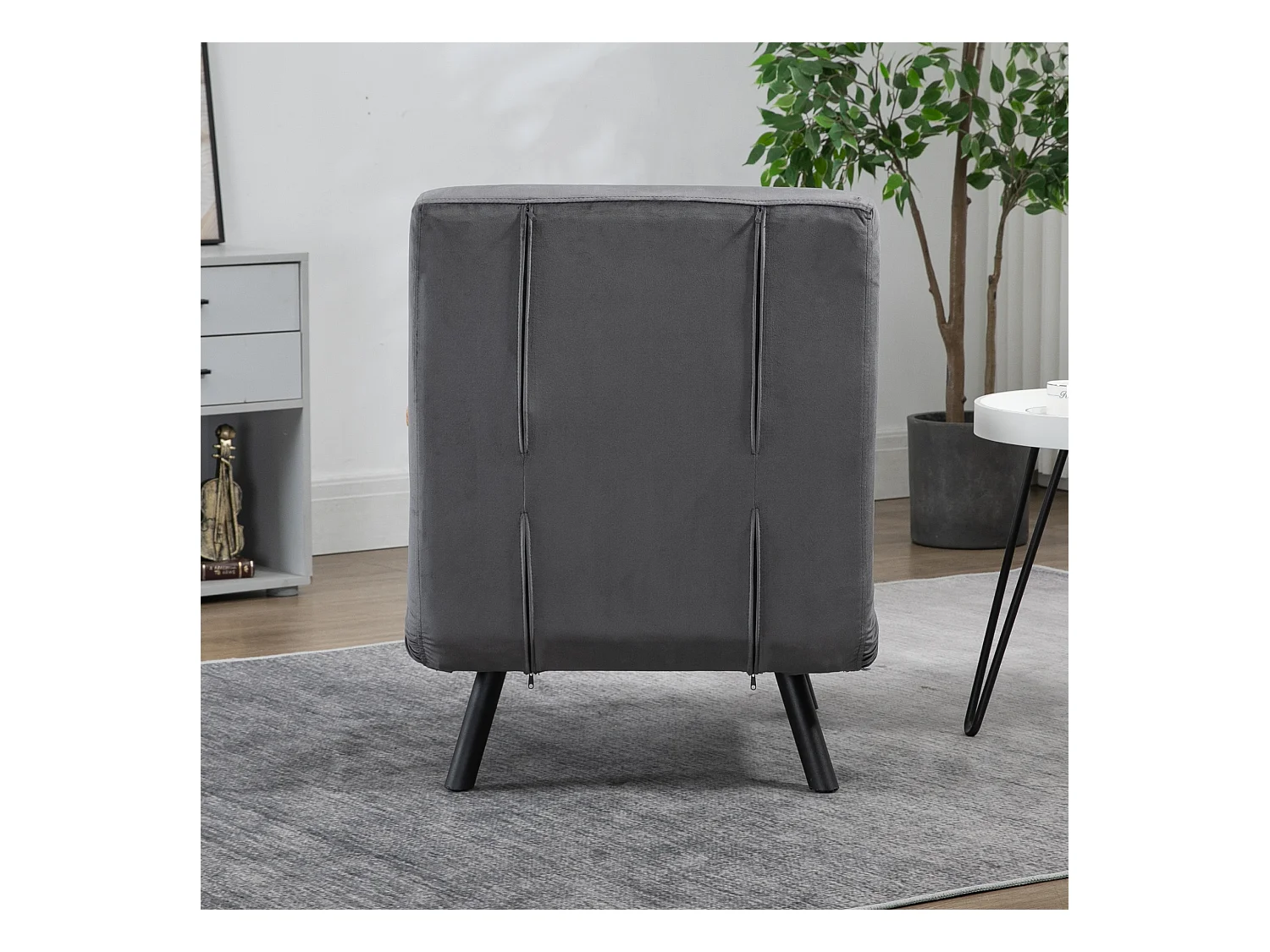 Sillón cama convertible de terciopelo con respaldo reclinable para salón o dormitorio gris oscuro