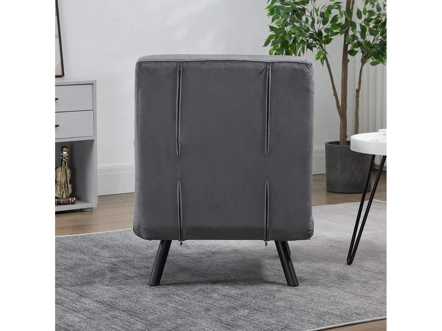 Sillón cama convertible de terciopelo con respaldo reclinable para salón o dormitorio gris oscuro