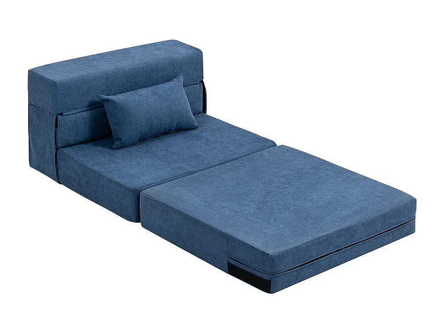 Sofá-cama conversível 3 em 1 de flanela, poltrona relaxante com almofada azul escuro