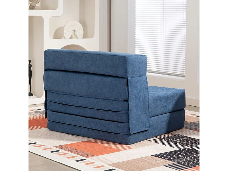 Sofá-cama conversível 3 em 1 de flanela, poltrona relaxante com almofada azul escuro