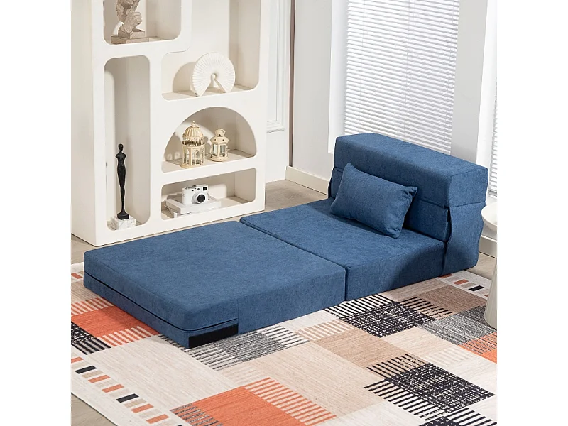 Sofá-cama conversível 3 em 1 de flanela, poltrona relaxante com almofada azul escuro