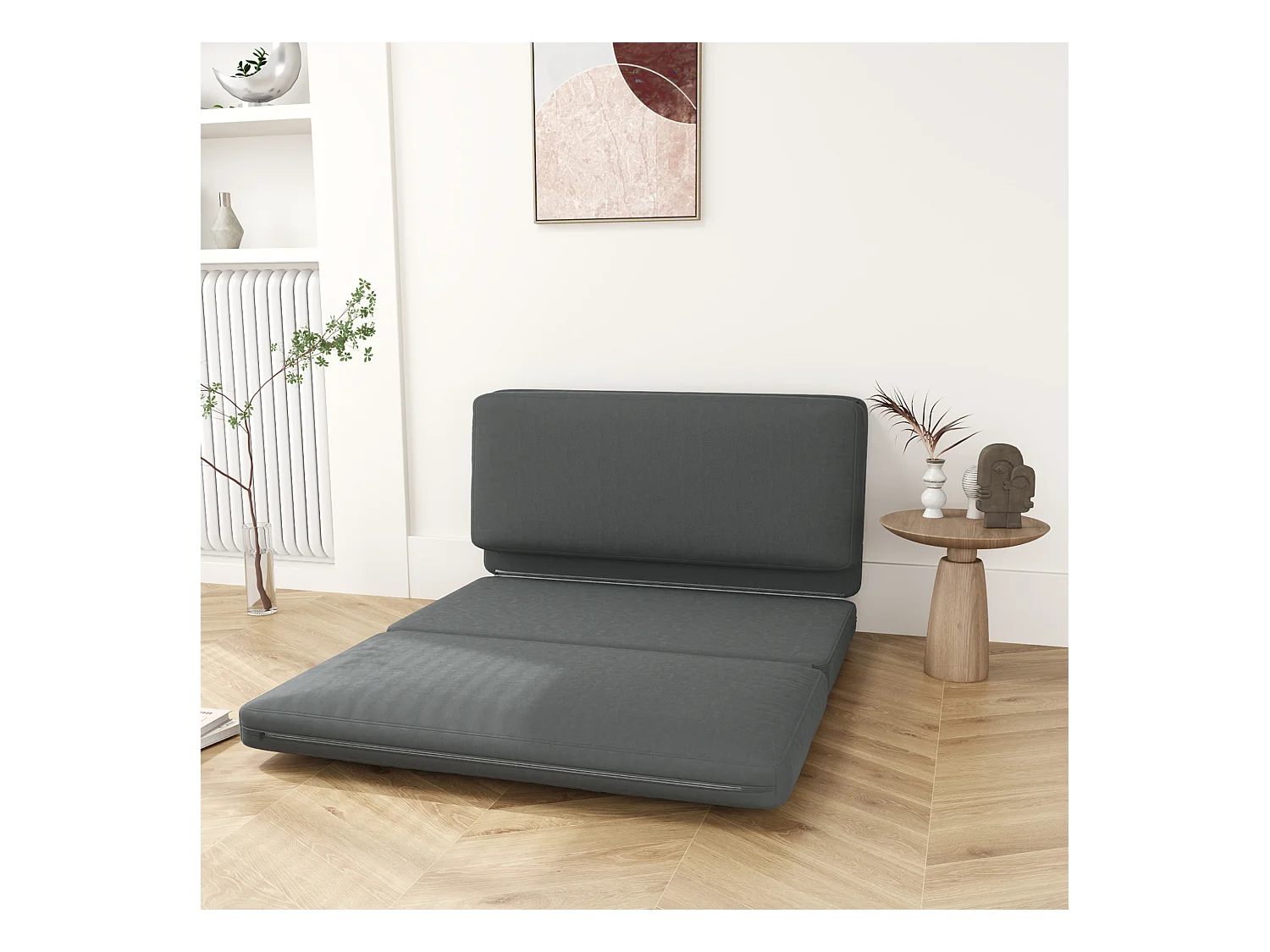 Sofá cama convertible 3 en 1 Bodensofa de terciopelo, tapizado en gris oscuro, 240 kg