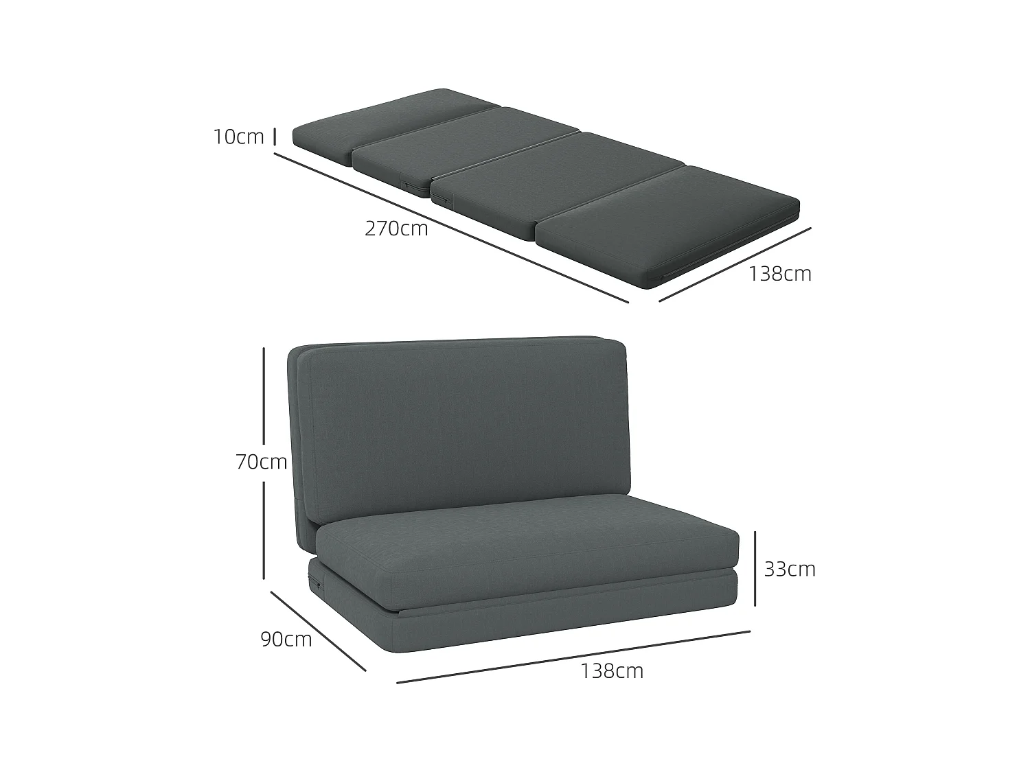 Sofá cama convertible 3 en 1 Bodensofa de terciopelo, tapizado en gris oscuro, 240 kg