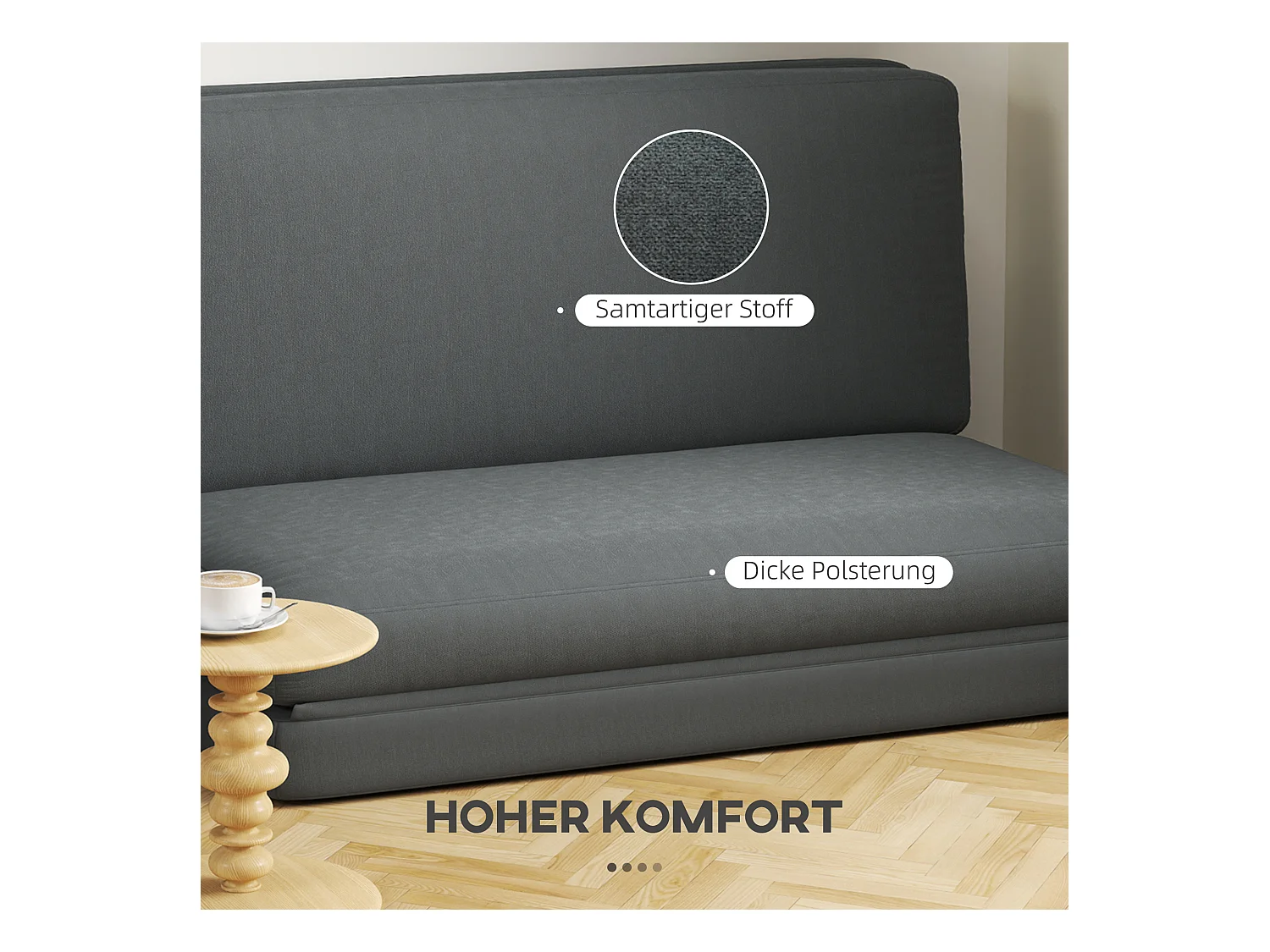 Sofá cama convertible 3 en 1 Bodensofa de terciopelo, tapizado en gris oscuro, 240 kg