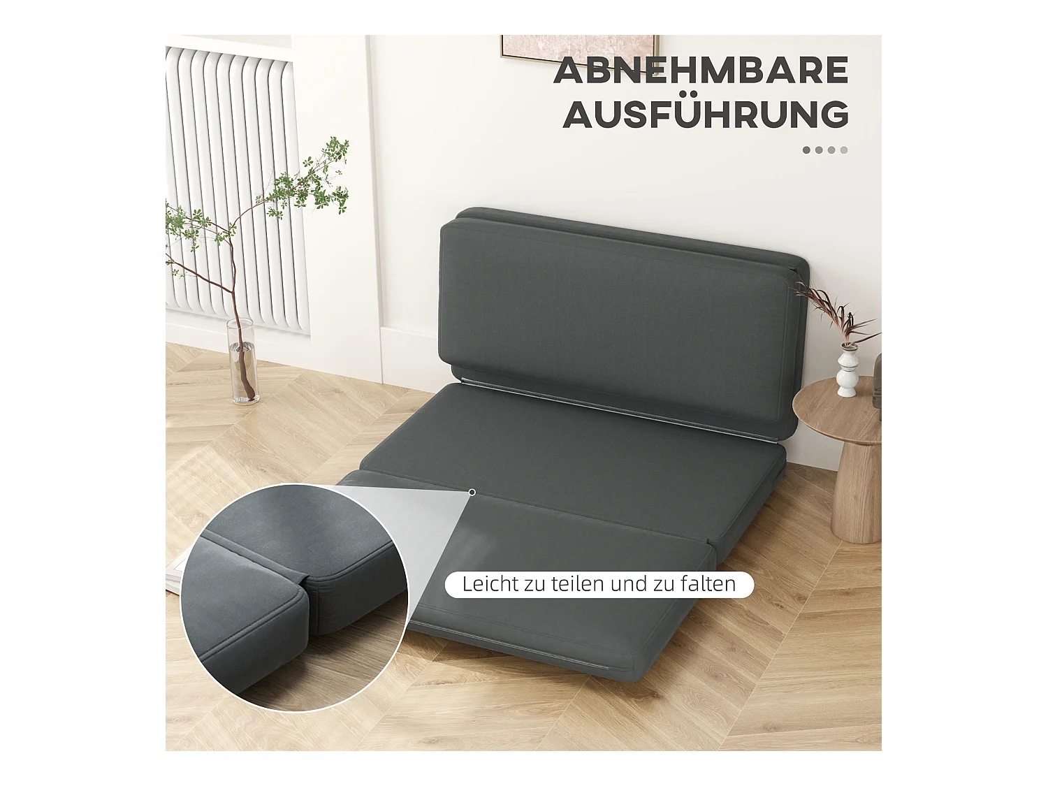 Sofá cama convertible 3 en 1 Bodensofa de terciopelo, tapizado en gris oscuro, 240 kg