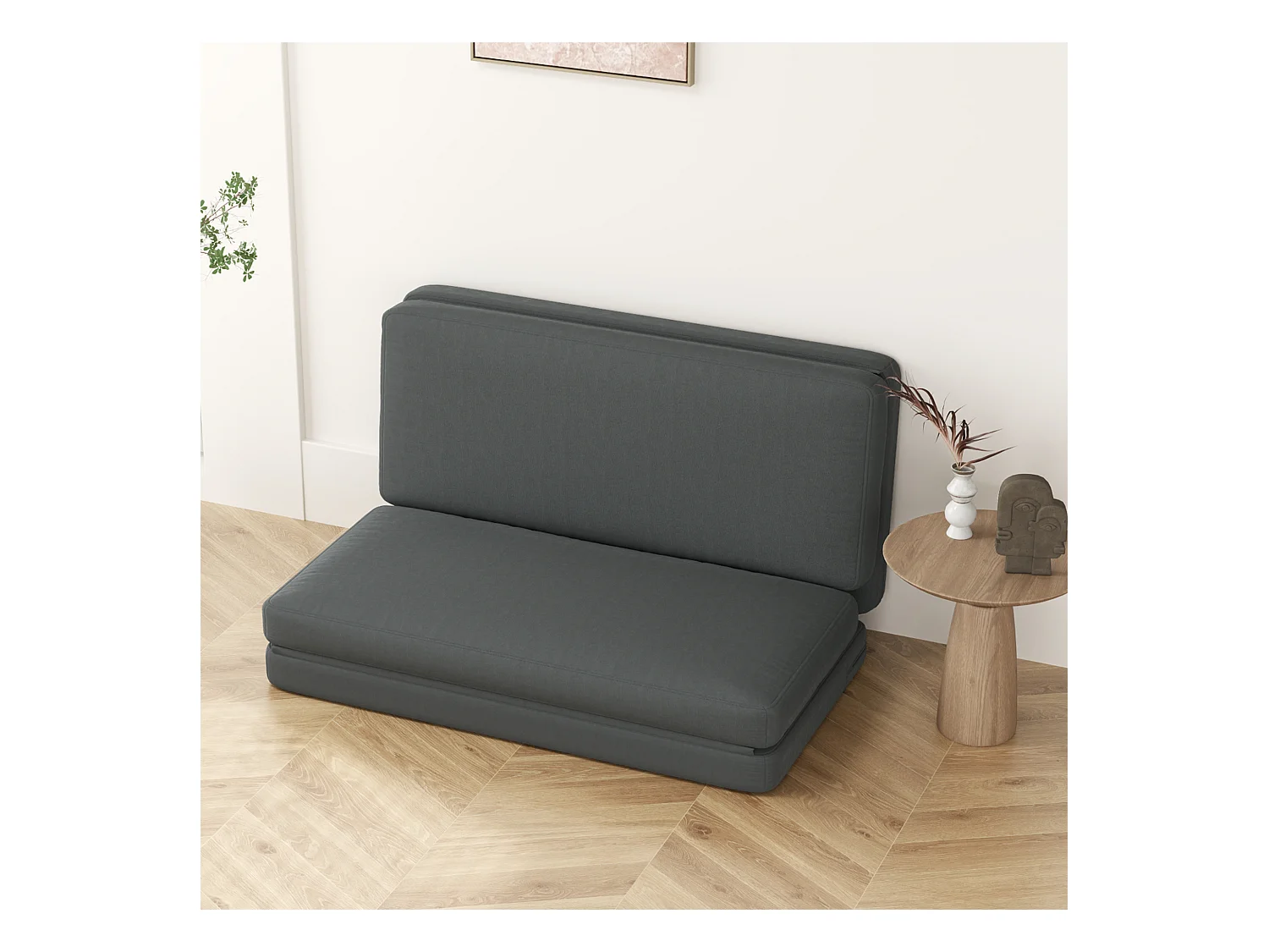 Sofá cama convertible 3 en 1 Bodensofa de terciopelo, tapizado en gris oscuro, 240 kg