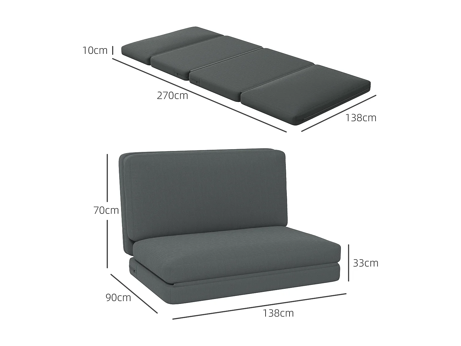 Sofá cama convertible 3 en 1 Bodensofa de terciopelo, tapizado en gris oscuro, 240 kg