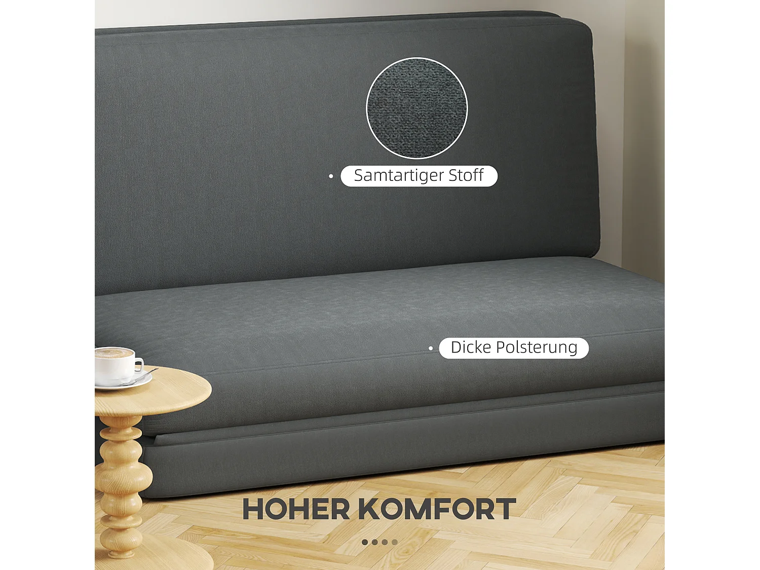 Sofá cama convertible 3 en 1 Bodensofa de terciopelo, tapizado en gris oscuro, 240 kg