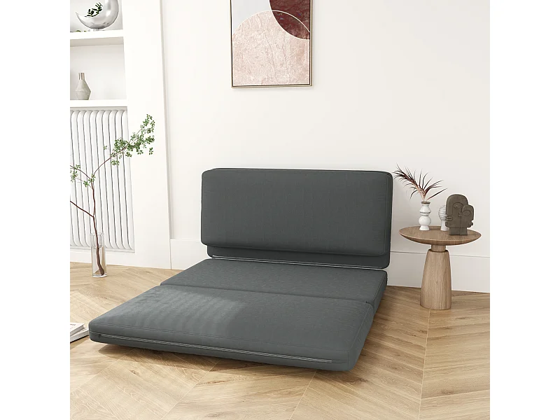 Sofá cama convertible 3 en 1 Bodensofa de terciopelo, tapizado en gris oscuro, 240 kg