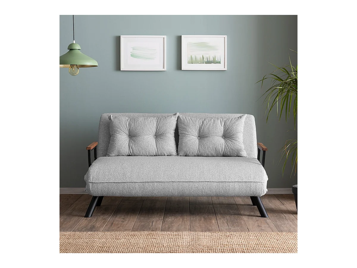 Canapé lit 2 places convertible en tissu bouclette avec pieds en métal L133 cm - SANDO