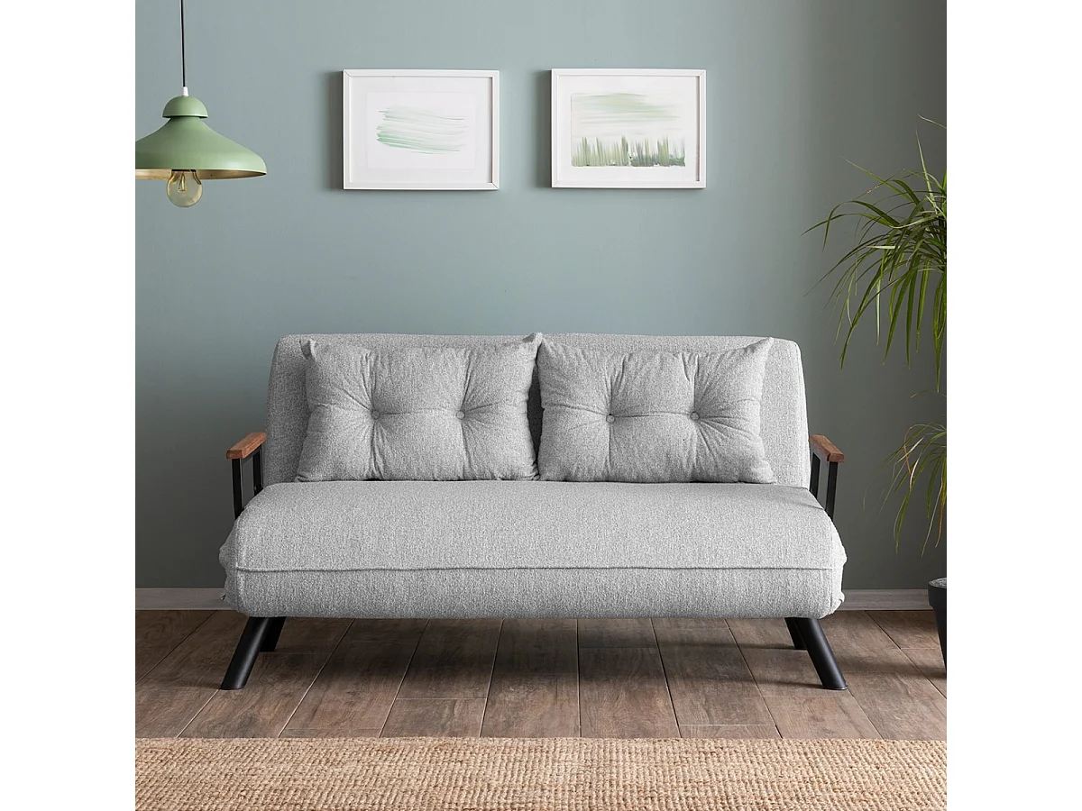 Canapé lit 2 places convertible en tissu bouclette avec pieds en métal L133 cm - SANDO