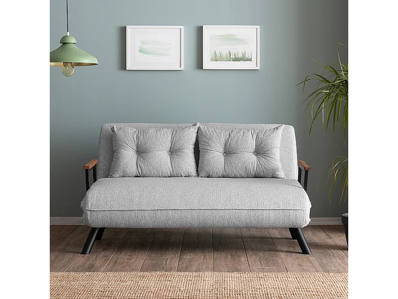 Canapé lit 2 places convertible en tissu bouclette avec pieds en métal L133 cm - SANDO