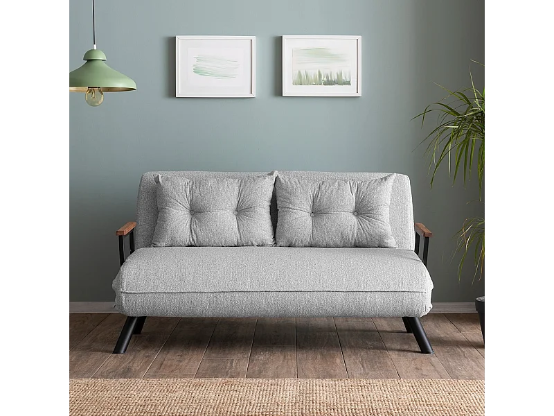 Canapé lit 2 places convertible en tissu bouclette avec pieds en métal L133 cm - SANDO