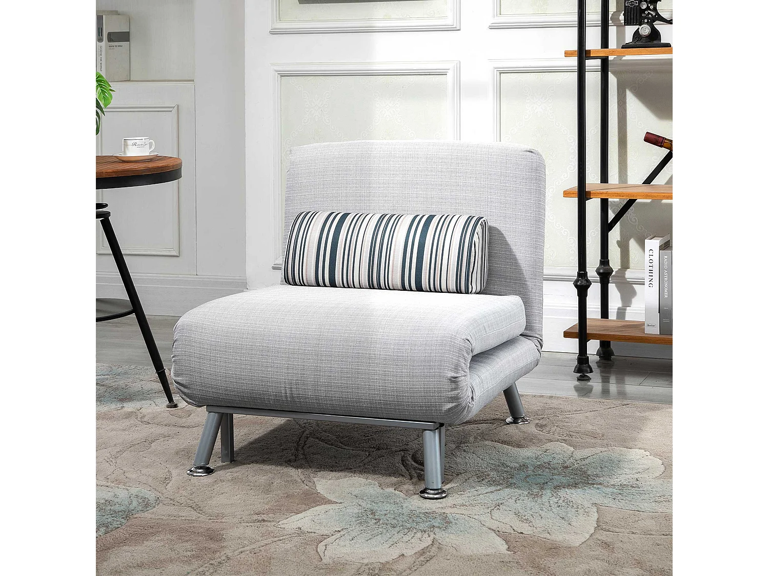 Sillón convertible en cama plegable metálica para salón dormitorio gris 75x70x75cm