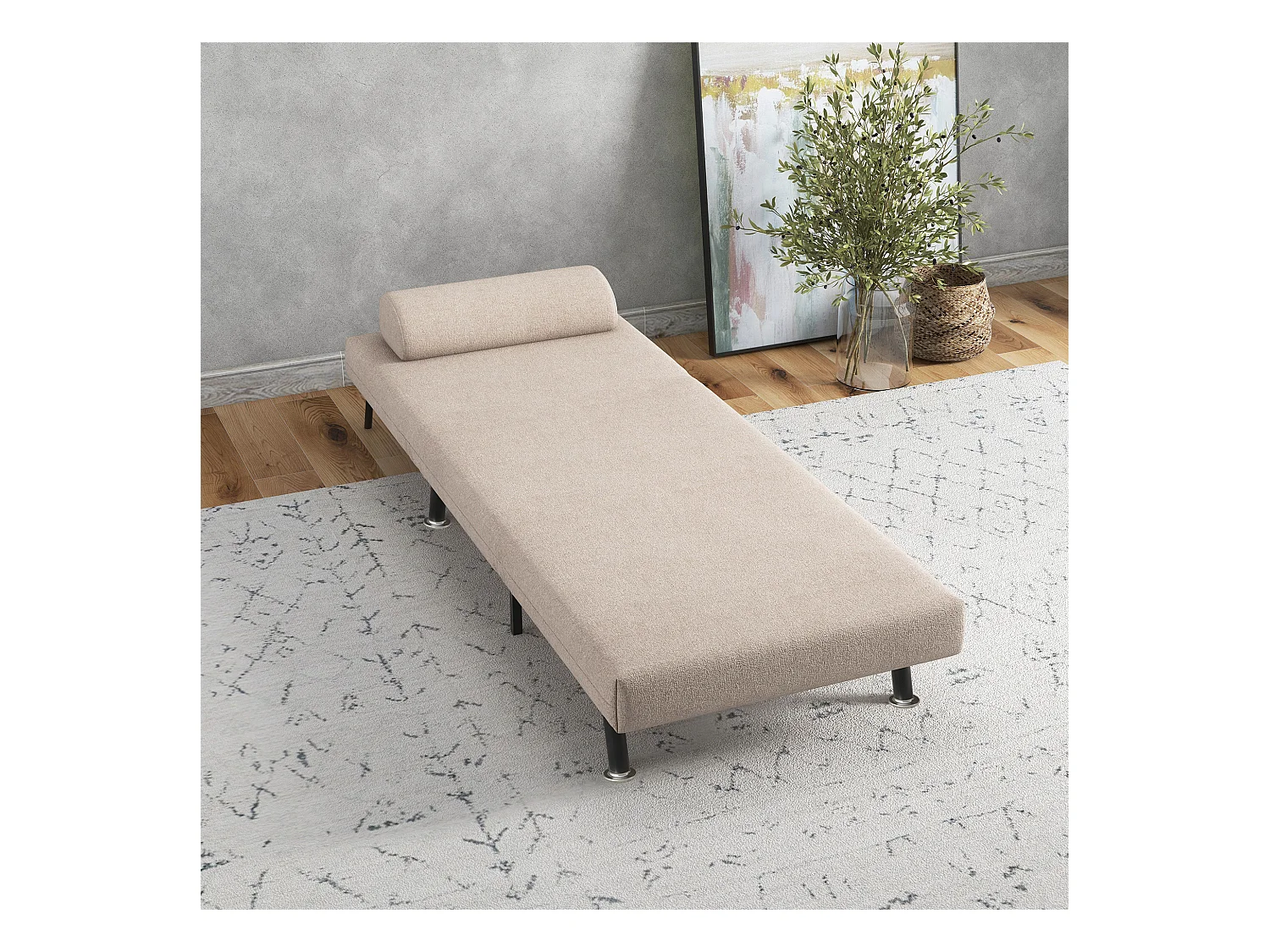 Sofá-cama com cama integrada em tecido linho bege 75x70x75 cm para sala de estar