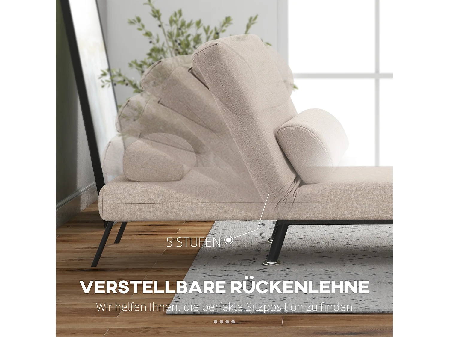 Sedia convertibile con illuminazione integrata in tessuto foderato beige 75x70x75 cm per salone