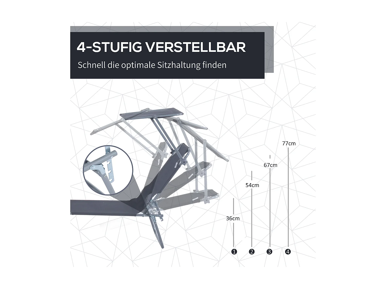 Tumbona plegable con parasol 187x58x36 cm, tumbona para jardín y playa, color gris