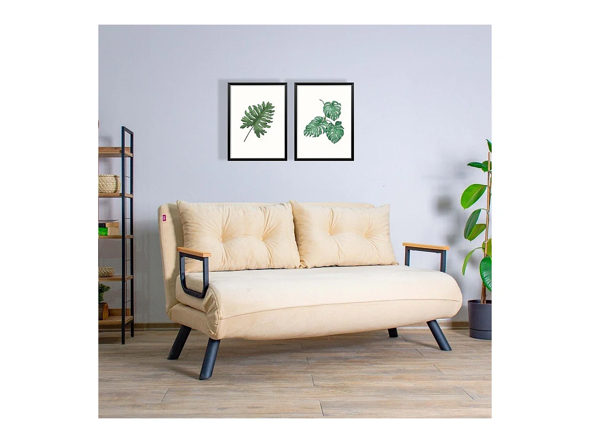 Canapé lit 2 places convertible en tissu avec pieds en métal L133 cm - SANDO