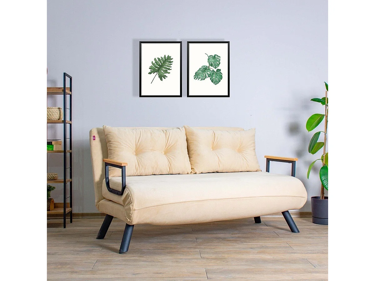 Sofa 2-osobowa rozkładana z tkaniny z metalowymi nóżkami L133 cm - SANDO
