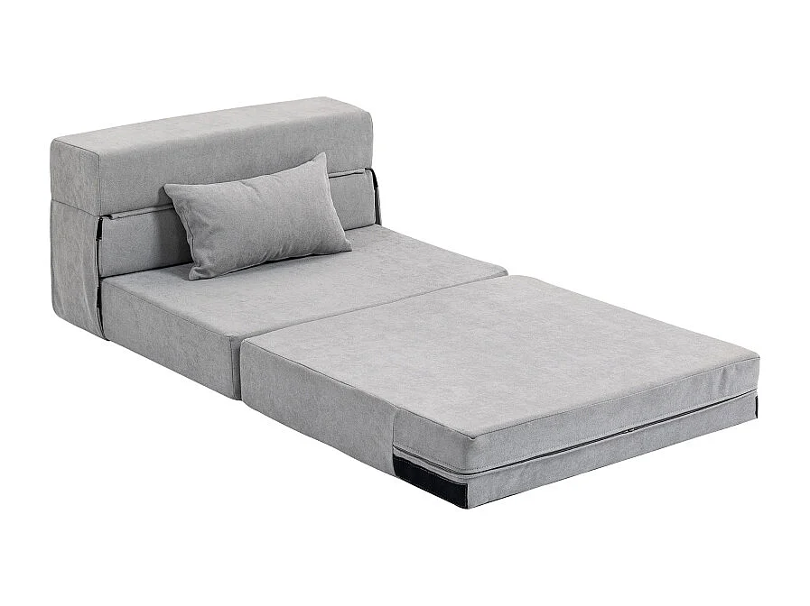 Bodensofa Convertible en Matelas, Fauteuil Relax en Flanelle, Coussin Inclus, Salon et Chambre, Gris Clair, 210 x 80 x 15 cm