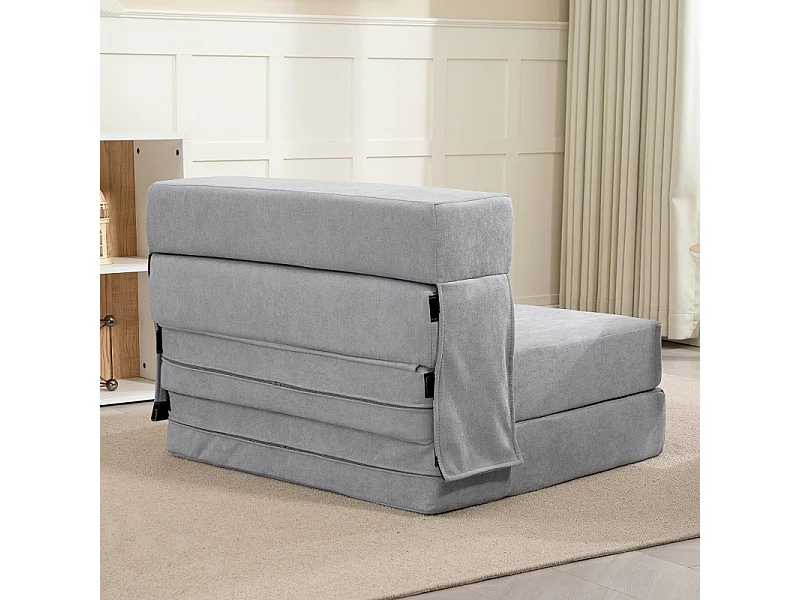 Bodensofa Convertible en Matelas, Fauteuil Relax en Flanelle, Coussin Inclus, Salon et Chambre, Gris Clair, 210 x 80 x 15 cm