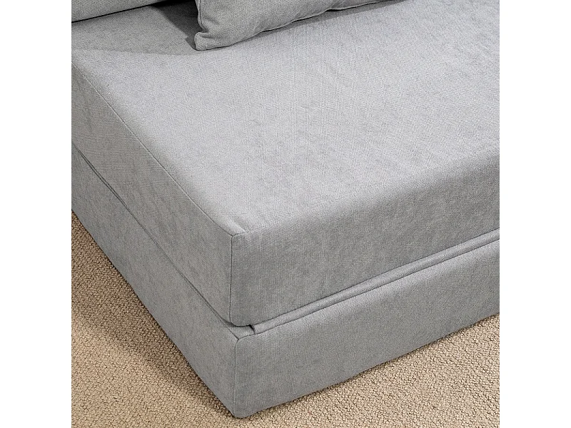 Bodensofa Convertible en Matelas, Fauteuil Relax en Flanelle, Coussin Inclus, Salon et Chambre, Gris Clair, 210 x 80 x 15 cm