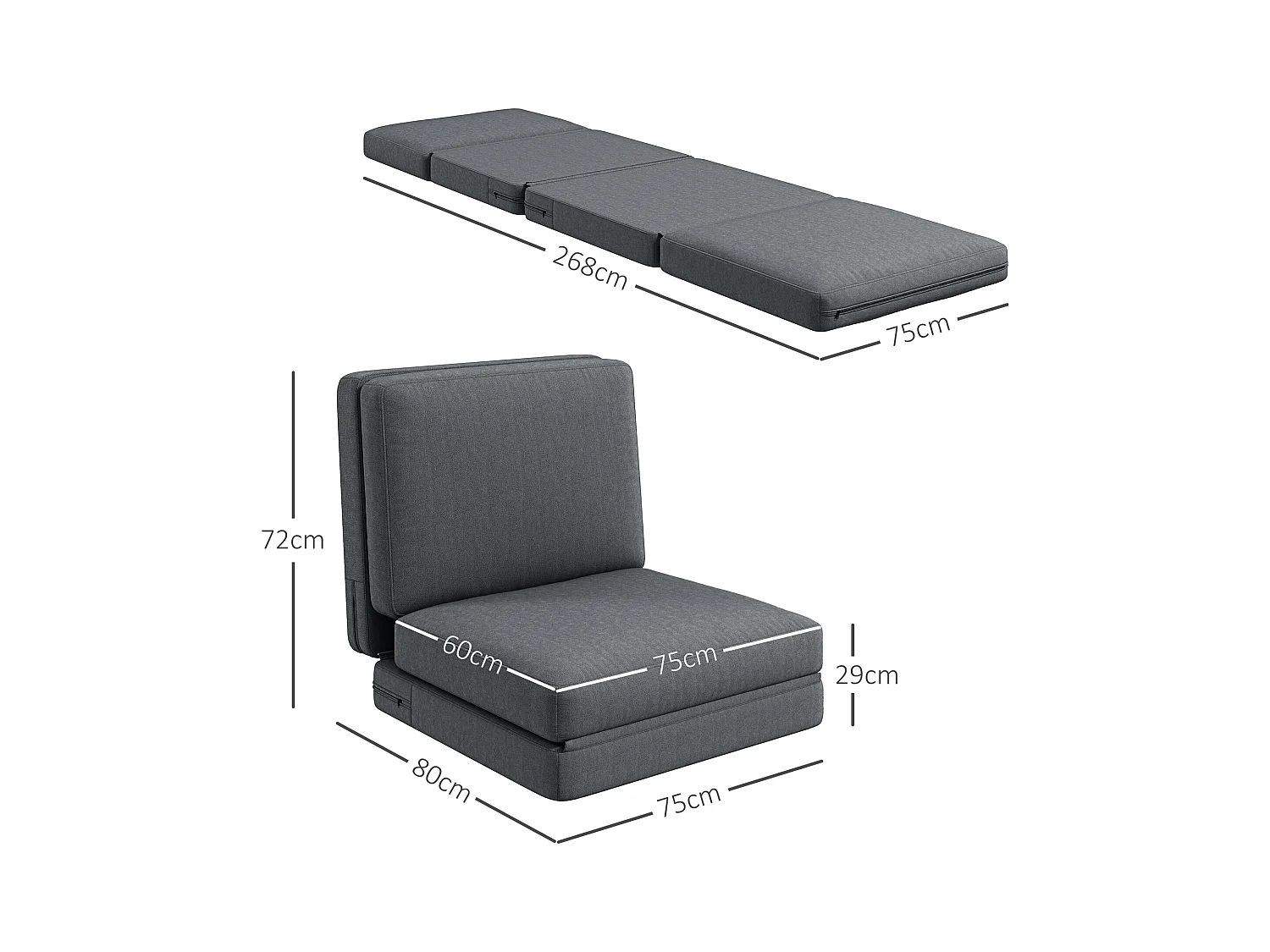 Sofá cama convertible 3 en 1 Bodensofa de terciopelo, tapizado en crema, 240 kg