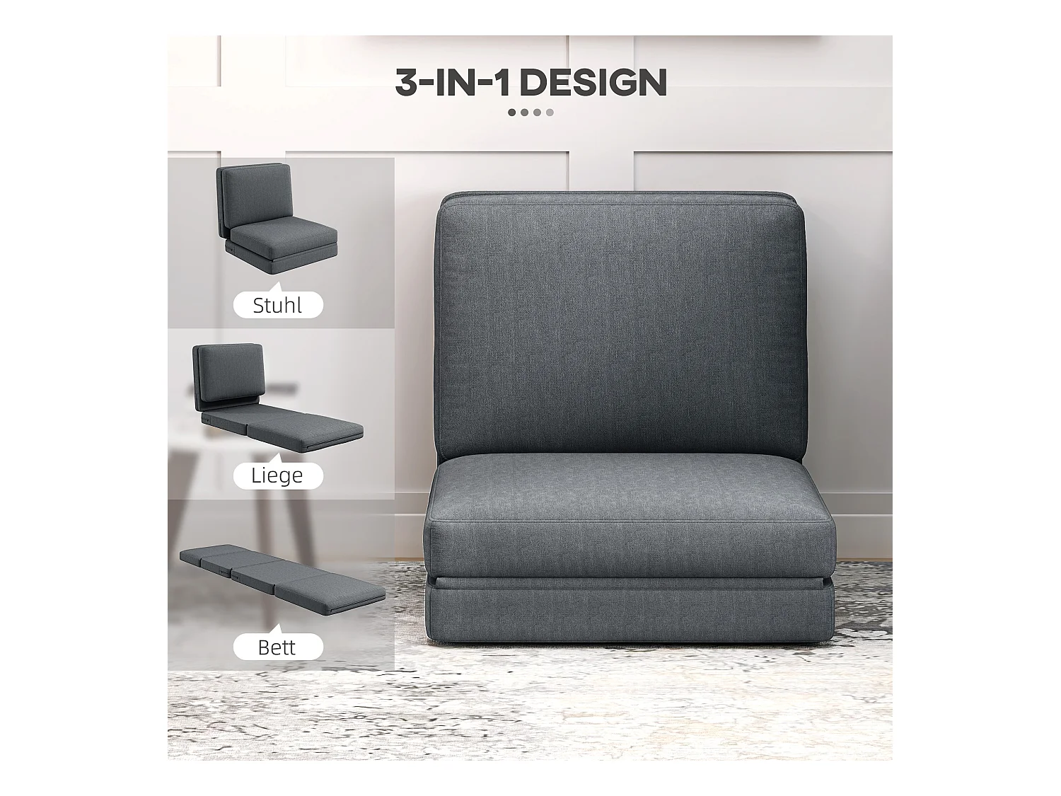 Sofá cama convertible 3 en 1 Bodensofa de terciopelo, tapizado en crema, 240 kg