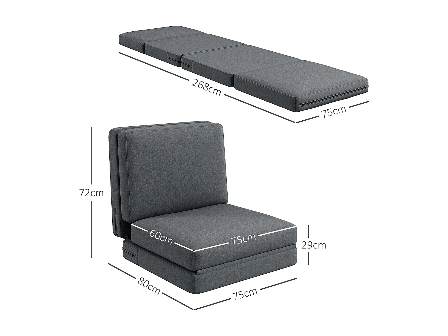 Sofá cama convertible 3 en 1 Bodensofa de terciopelo, tapizado en crema, 240 kg