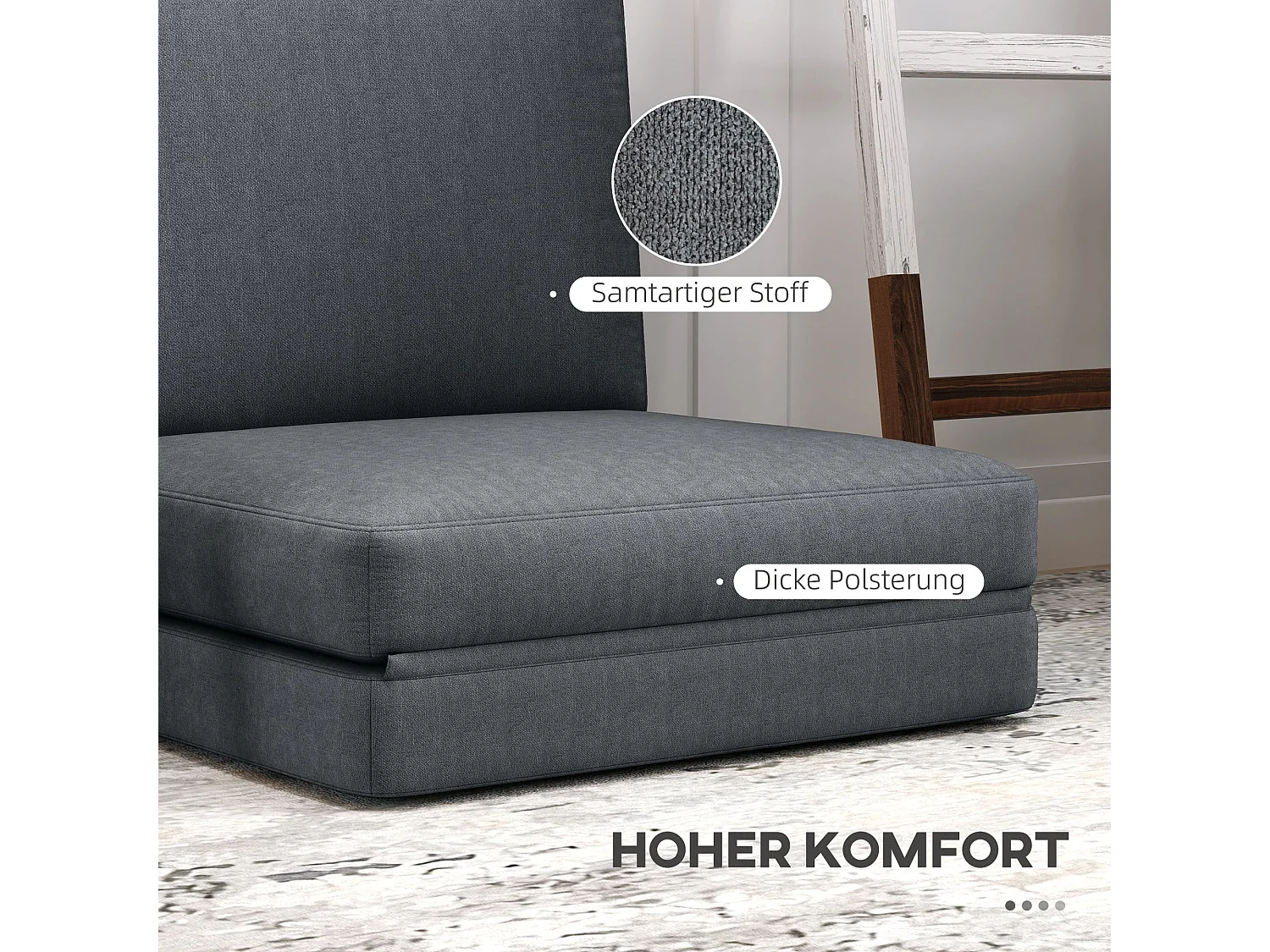 Sofá cama convertible 3 en 1 Bodensofa de terciopelo, tapizado en crema, 240 kg