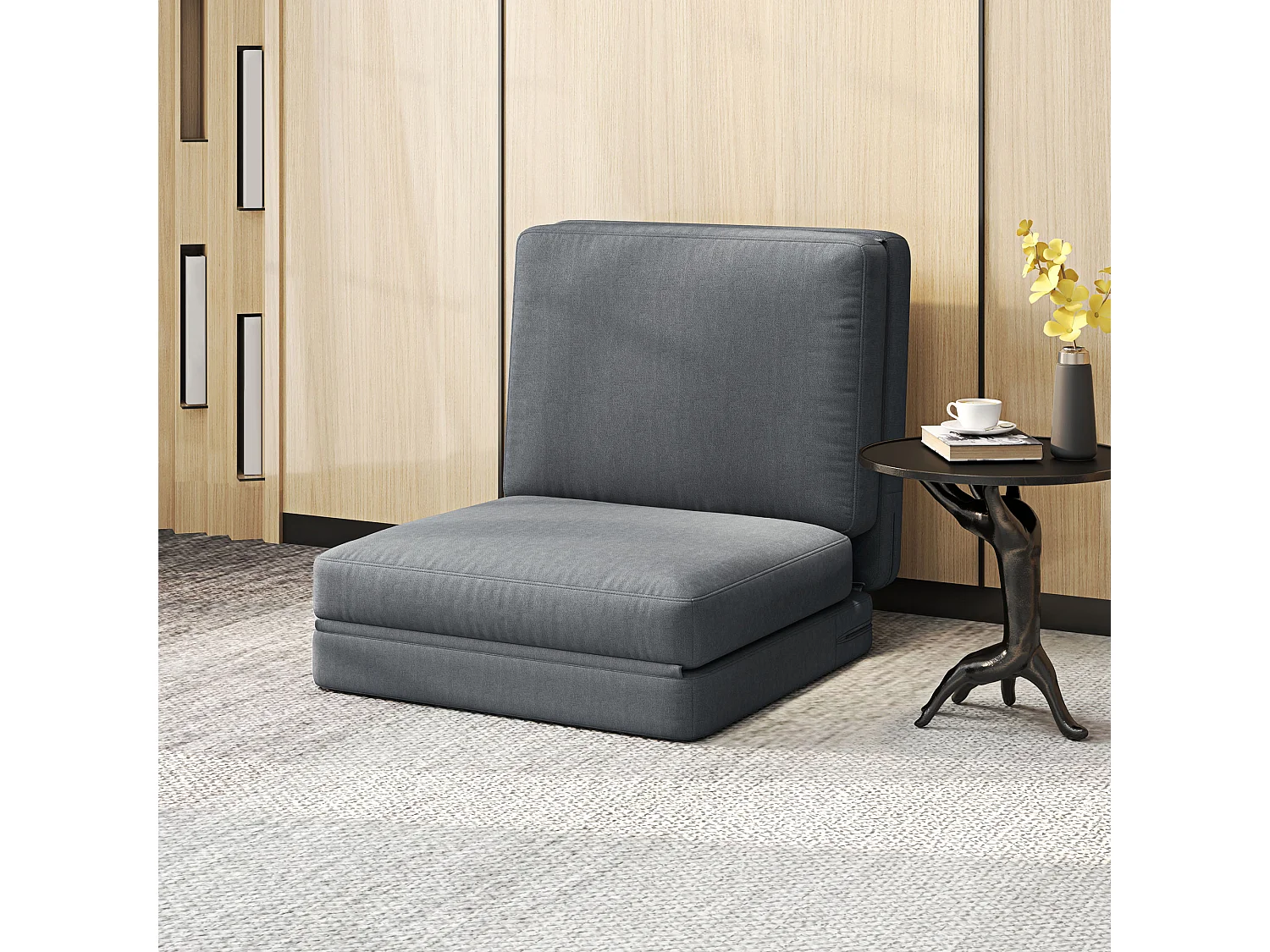 Sofá cama convertible 3 en 1 Bodensofa de terciopelo, tapizado en crema, 240 kg