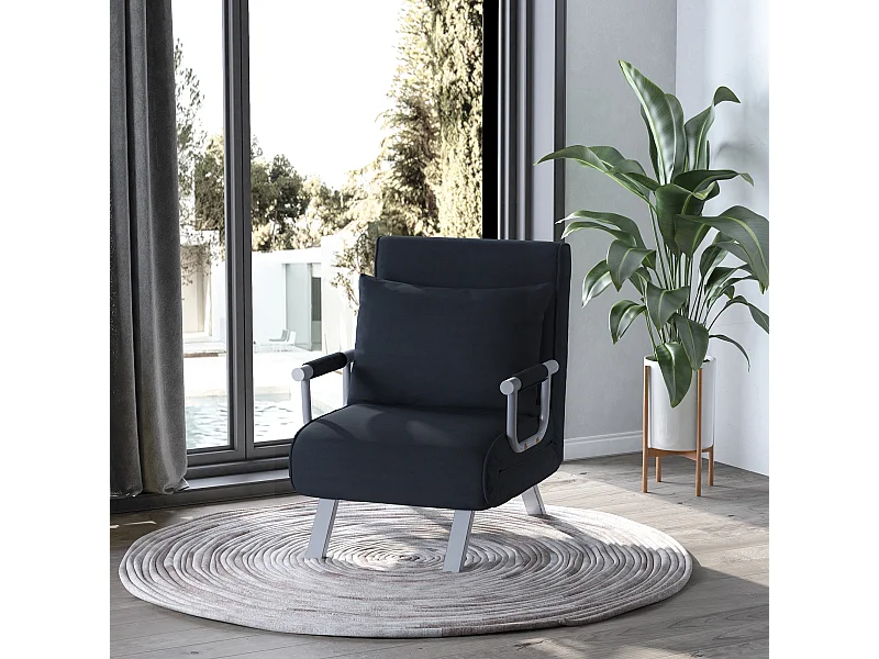 Sofá cama 2 en 1 negro con respaldo ajustable, cojín y funda extraíble para sala de estar