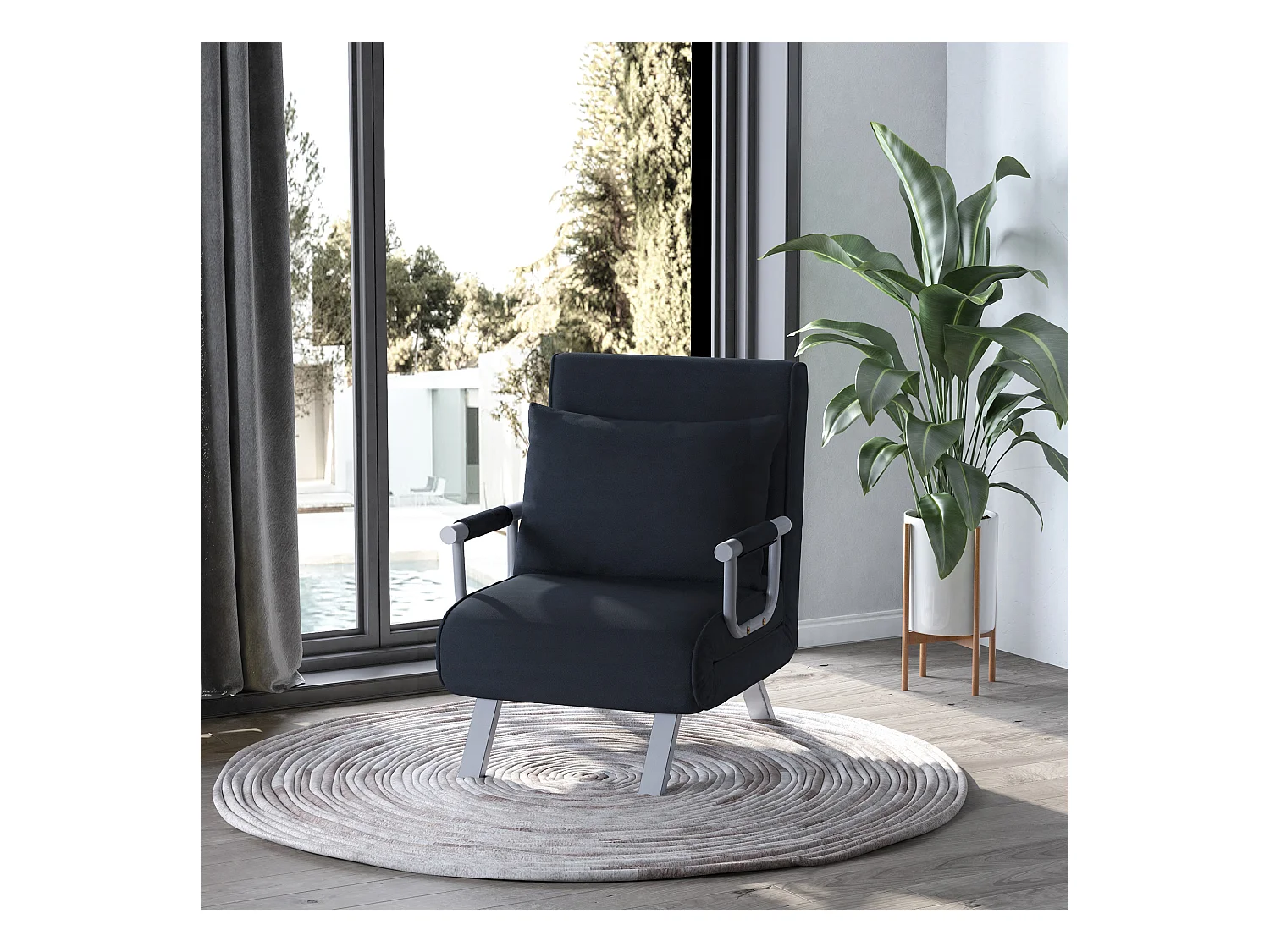 Sofá cama 2 en 1 negro con respaldo ajustable, cojín y funda extraíble para sala de estar