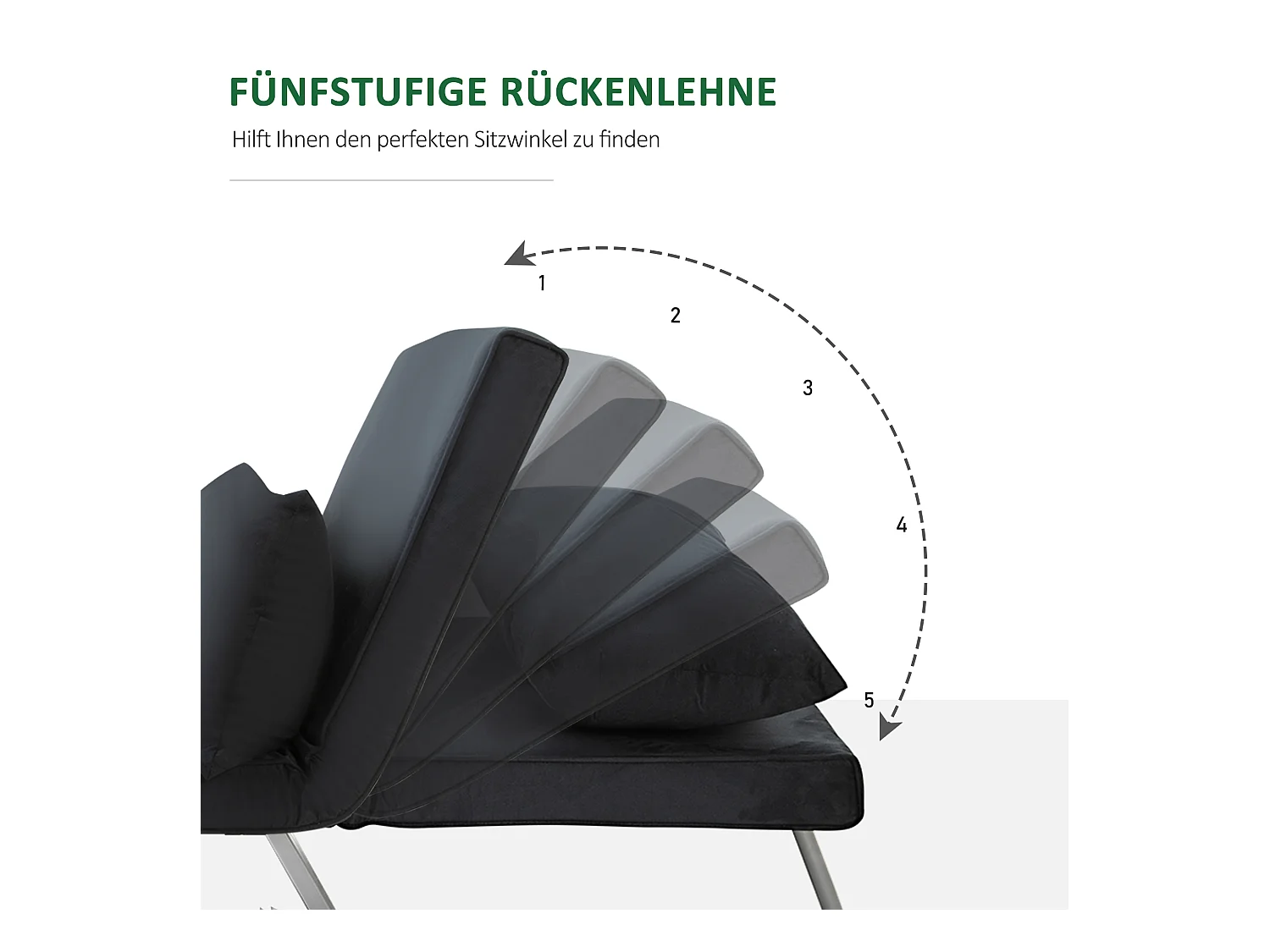 Sofá cama 2 en 1 negro con respaldo ajustable, cojín y funda extraíble para sala de estar