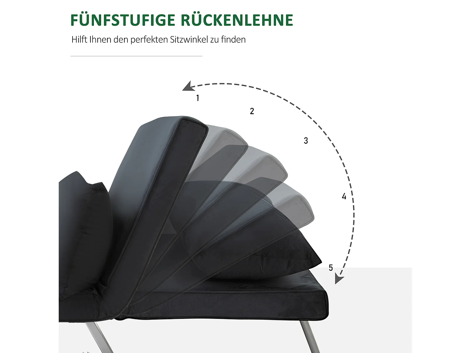 Sofá-cama 2 em 1 preto com encosto ajustável, almofada e capa removível para sala de estar