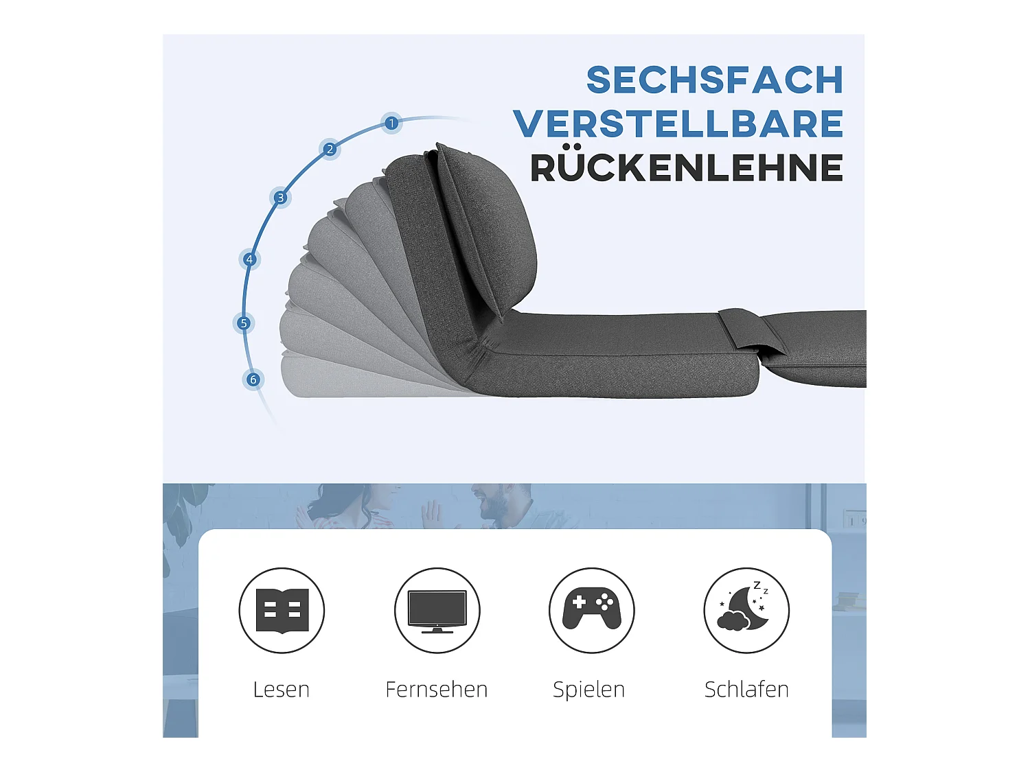 Sofá cama plegable 4 en 1 de lino Bodensofa con cojín gris oscuro, 150 kg