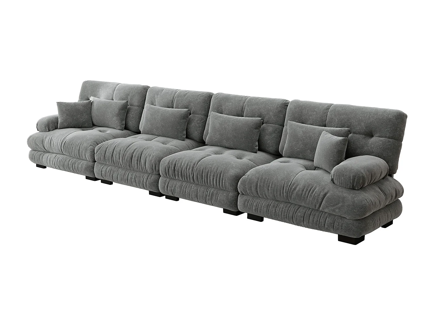 Canapé modulabile 4 posti grigio in ciniglia assise profonde convertibile pour salon appartement