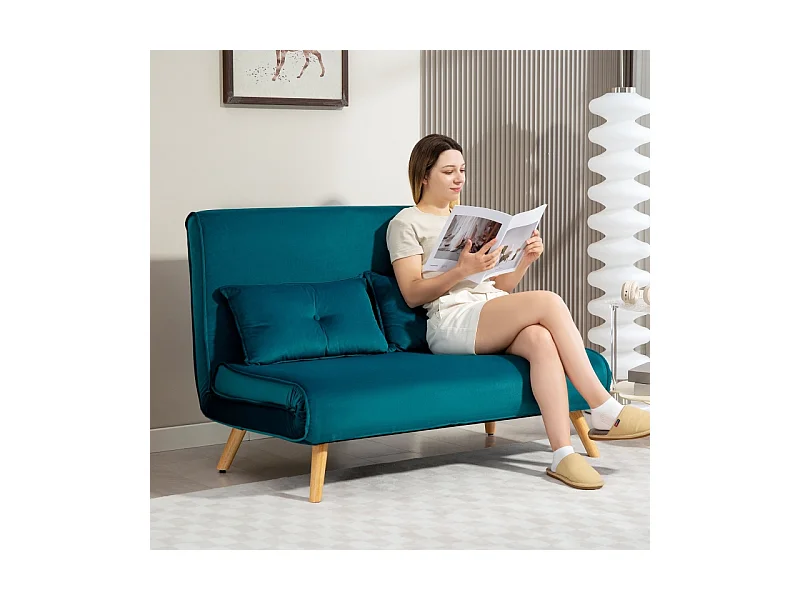 Canapé convertibile 2 posti tissu vert foncé clic-clac lit 190 cm métal salon chambre