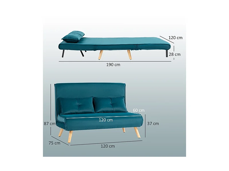 Sofá cama de 2 plazas en tela verde oscuro, cama clic-clac 190 cm, metal, salón, dormitorio