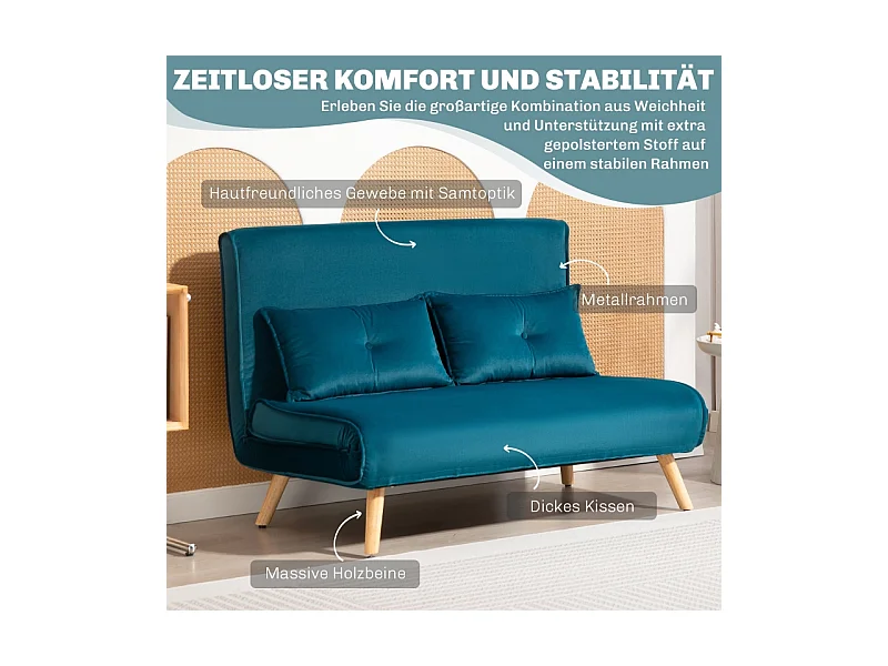 Sofá cama de 2 plazas en tela verde oscuro, cama clic-clac 190 cm, metal, salón, dormitorio