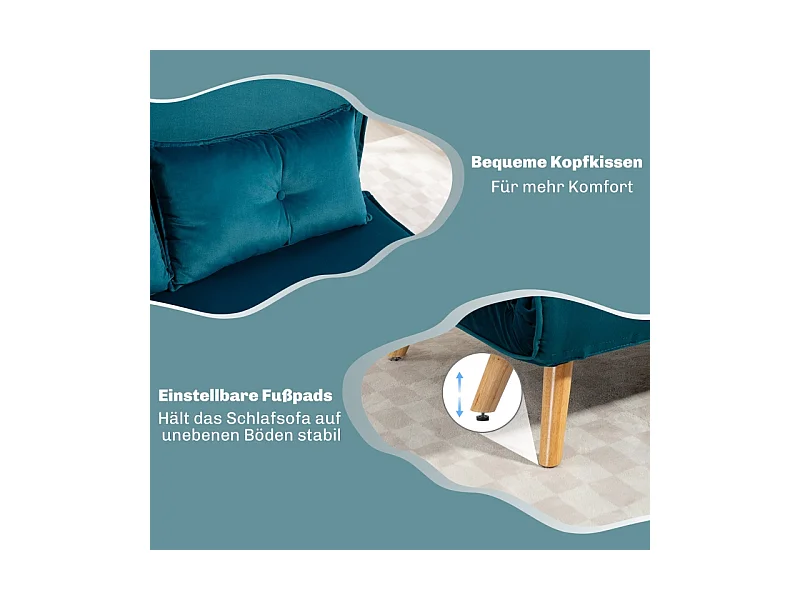 Sofá cama de 2 plazas en tela verde oscuro, cama clic-clac 190 cm, metal, salón, dormitorio